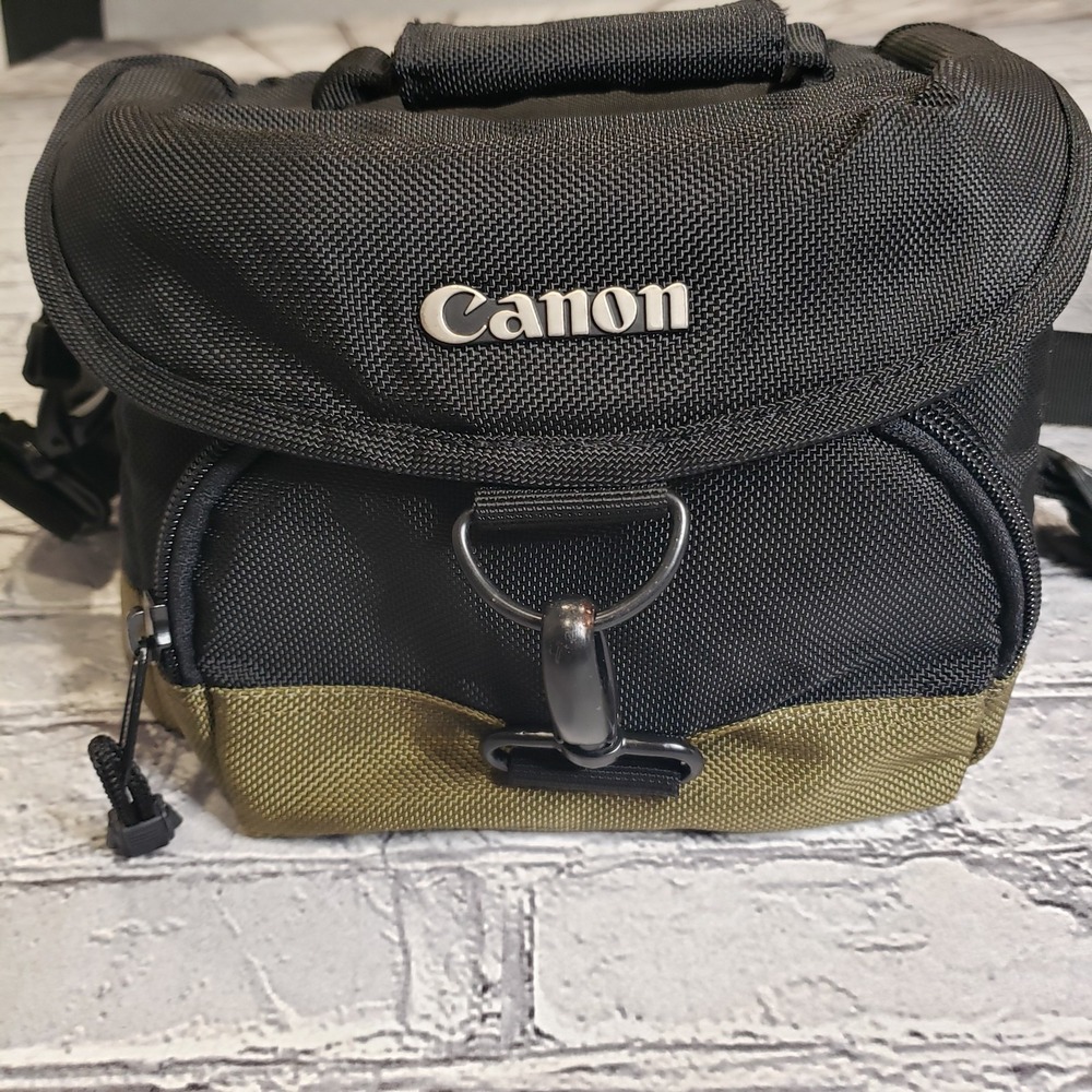 Canon Camera Bag Padded SLR Multi Strap  Black & Green Carry Tote Shoulder Case